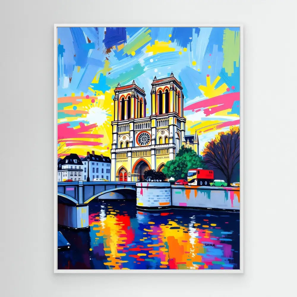 Notre-Dame Cathedral with its iconic twin towers stands majestically along the Seine River in Paris.