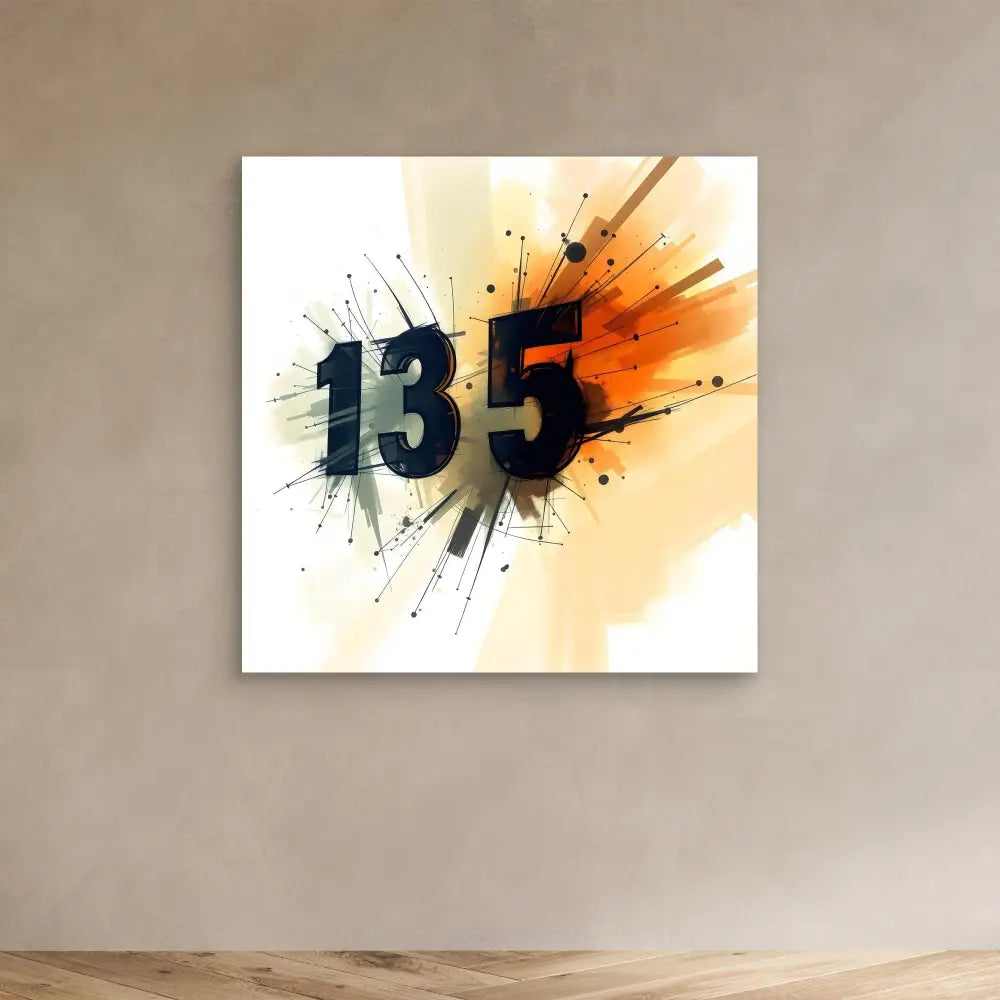 Numbers ’13-5’’ displayed with an explosive orange and black paint splash effect.