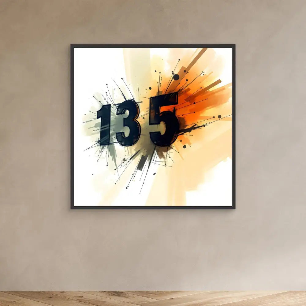 Numbers ’135’’ with an explosive orange and black paint splash effect.