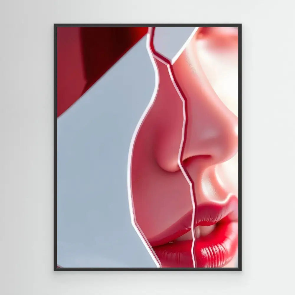 Side profile view of bright red lips and nose against a light background.