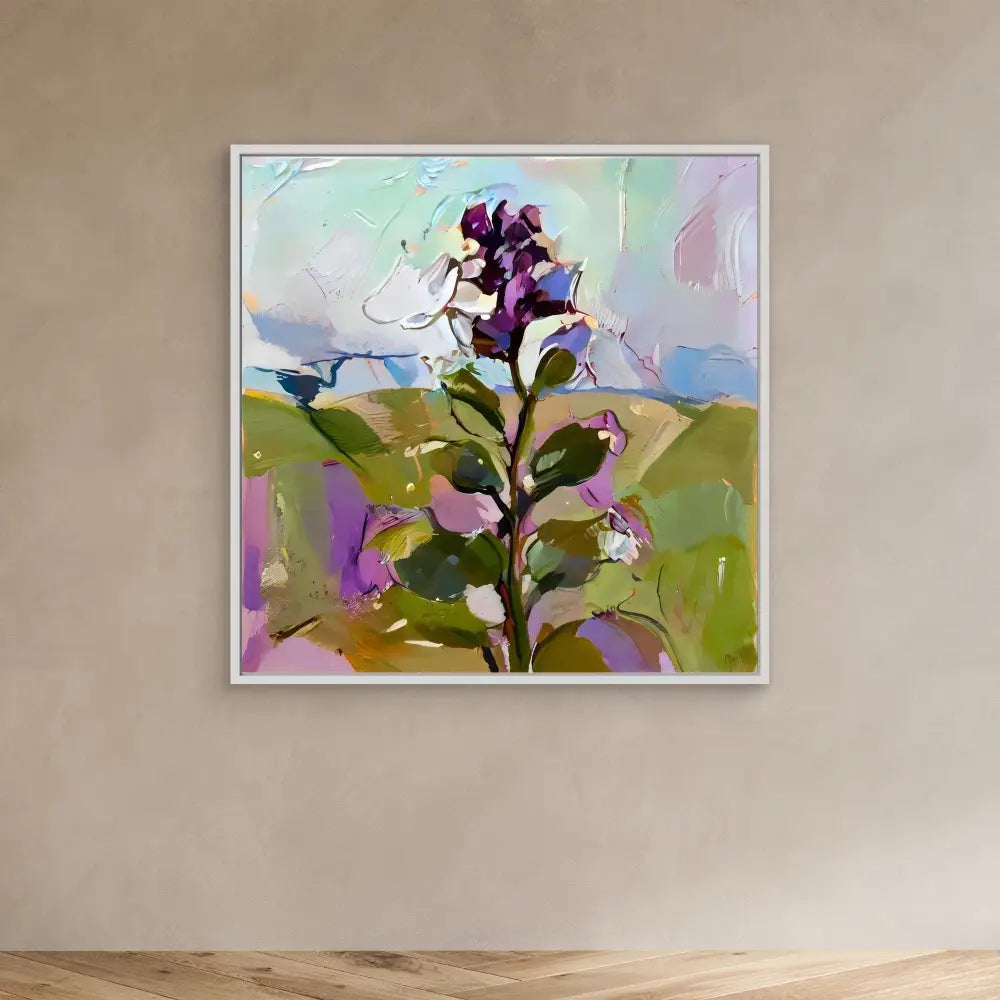 Purple flowering plant rendered in an impressionistic painting style.