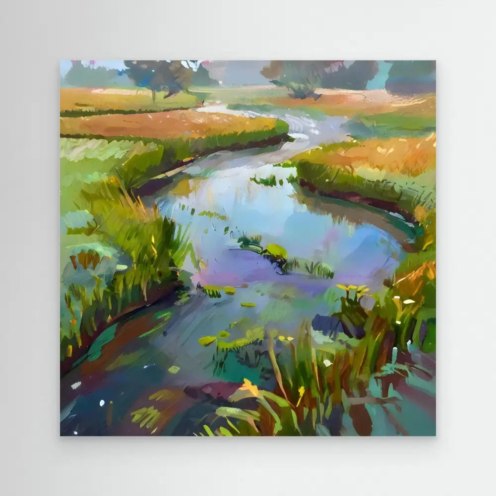 A winding river flows through grassy marshland.