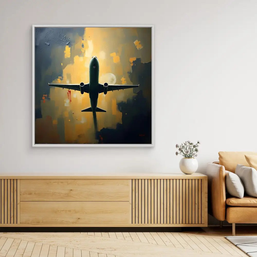 Silhouette of a commercial airplane against a dramatic sky.