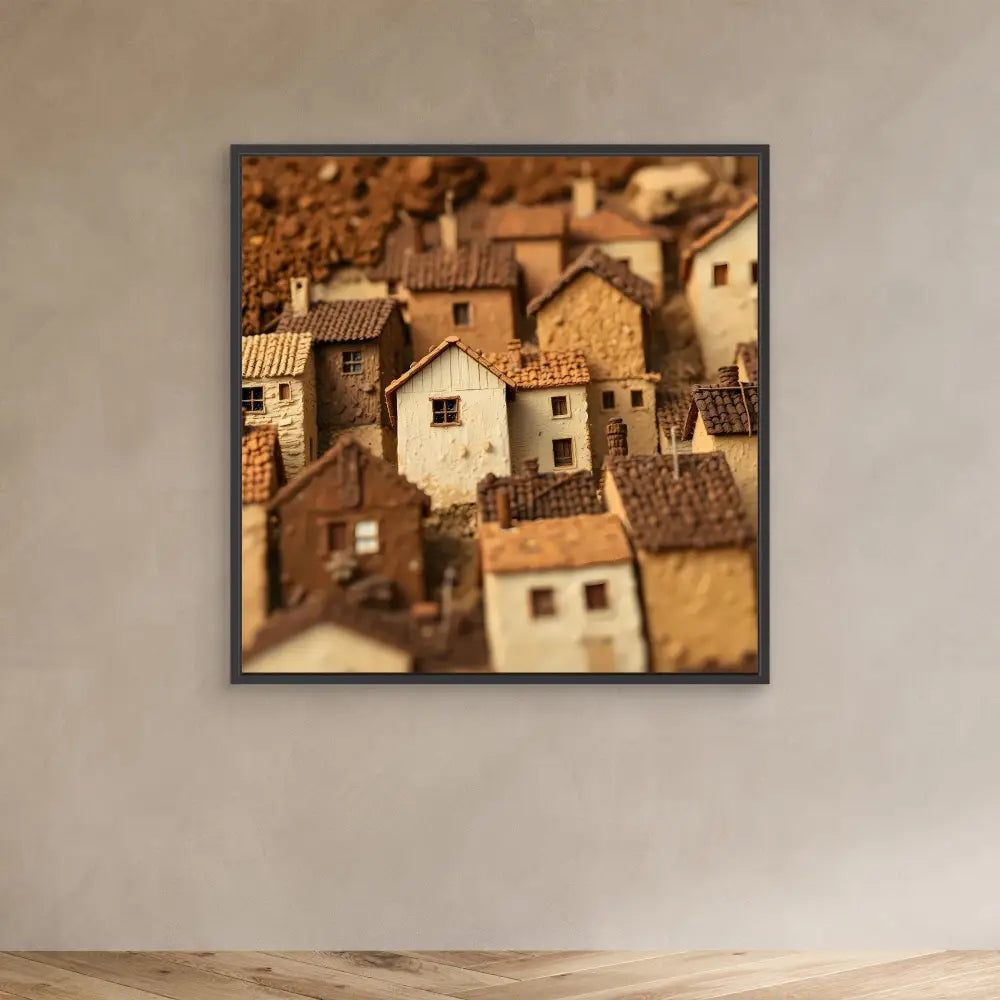 Tightly clustered Mediterranean-style houses with terracotta rooftops.