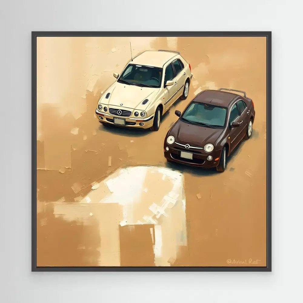 Two cars rendered in an artistic, painterly style.