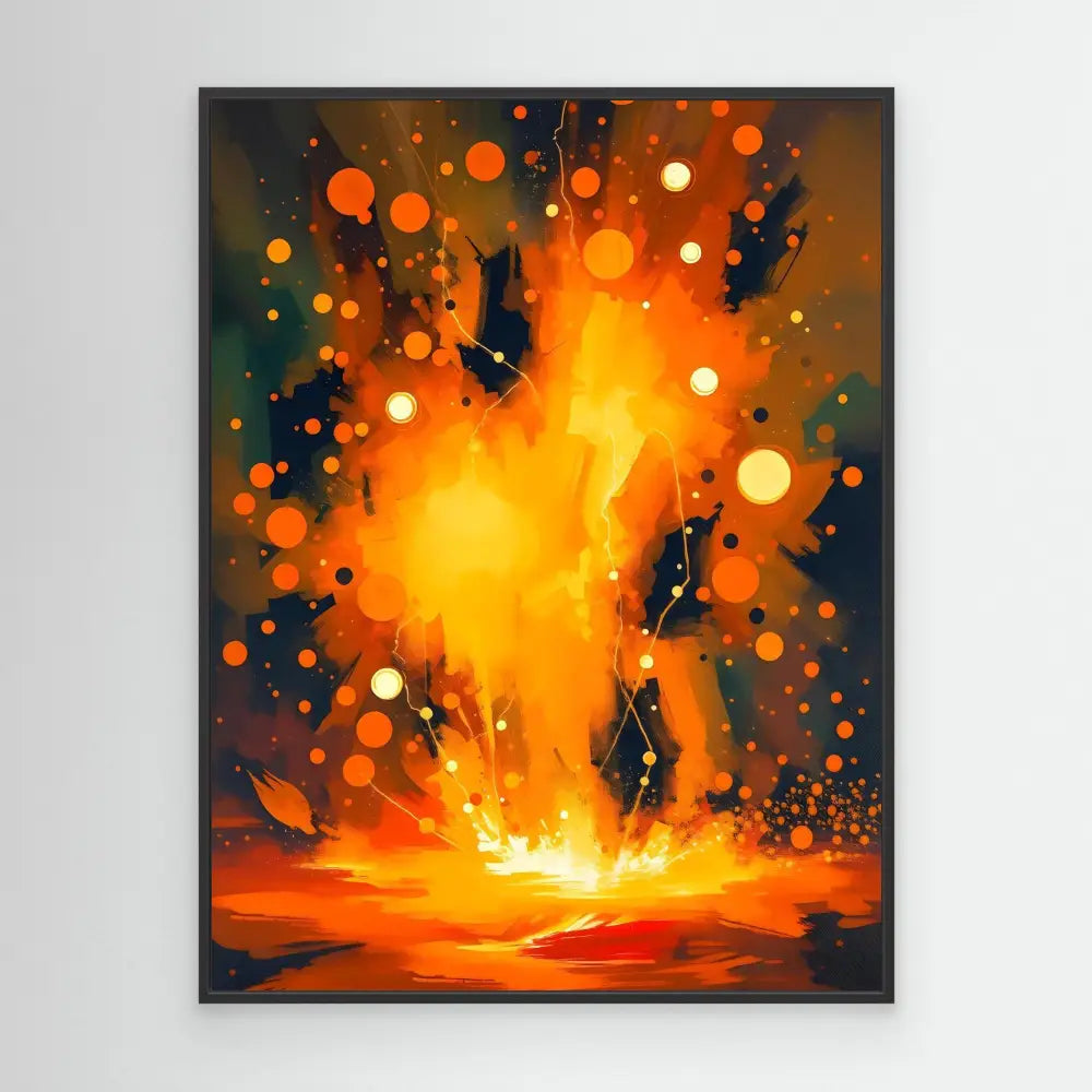 A vibrant orange explosion erupting with glowing particles and sparks.