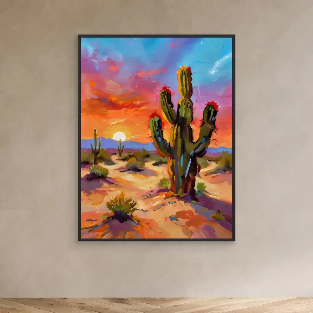 Vibrant painting of a saguaro cactus in bold, colorful brushstrokes.