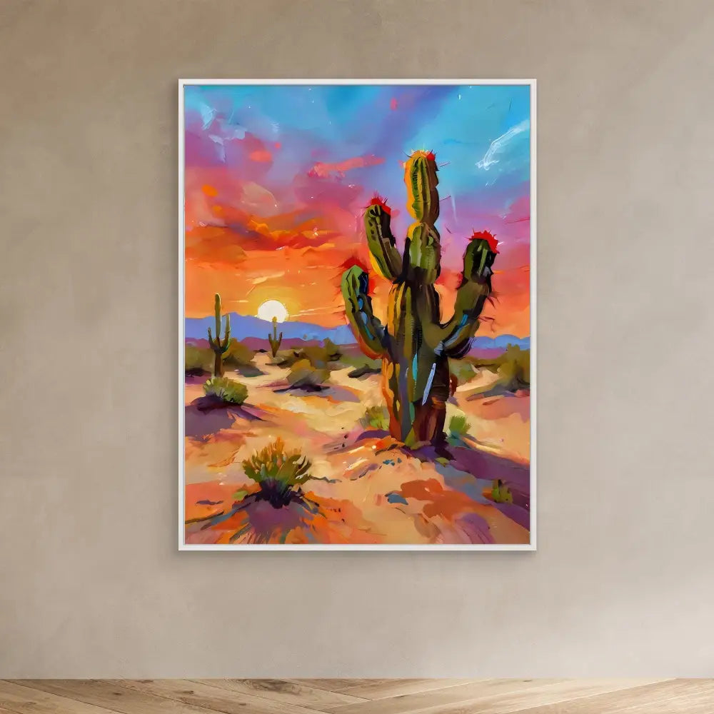 Vibrant saguaro cactus painted in bold, colorful brushstrokes.