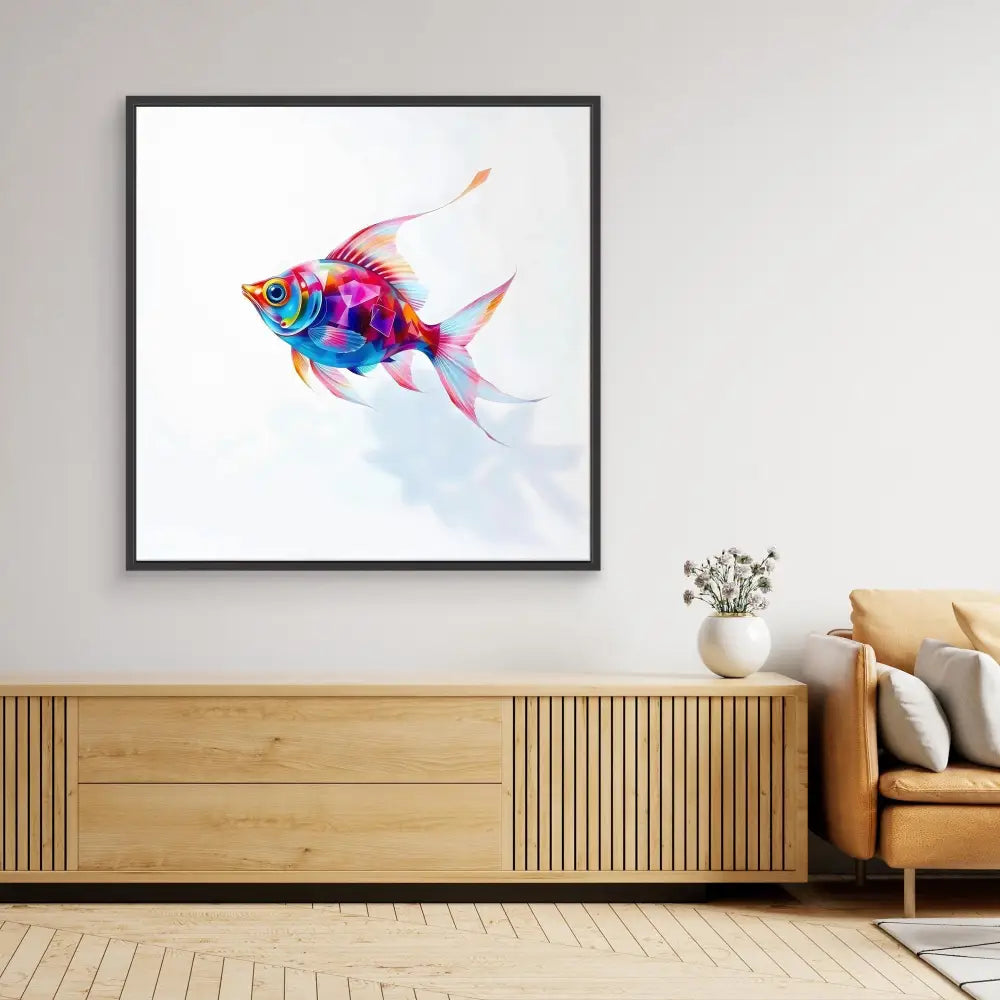 Vibrant watercolor painting of a tropical fish in pink, blue and purple hues.