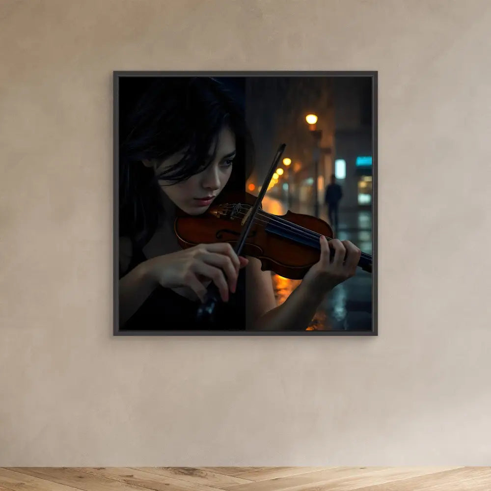 A violin being played in moody lighting.