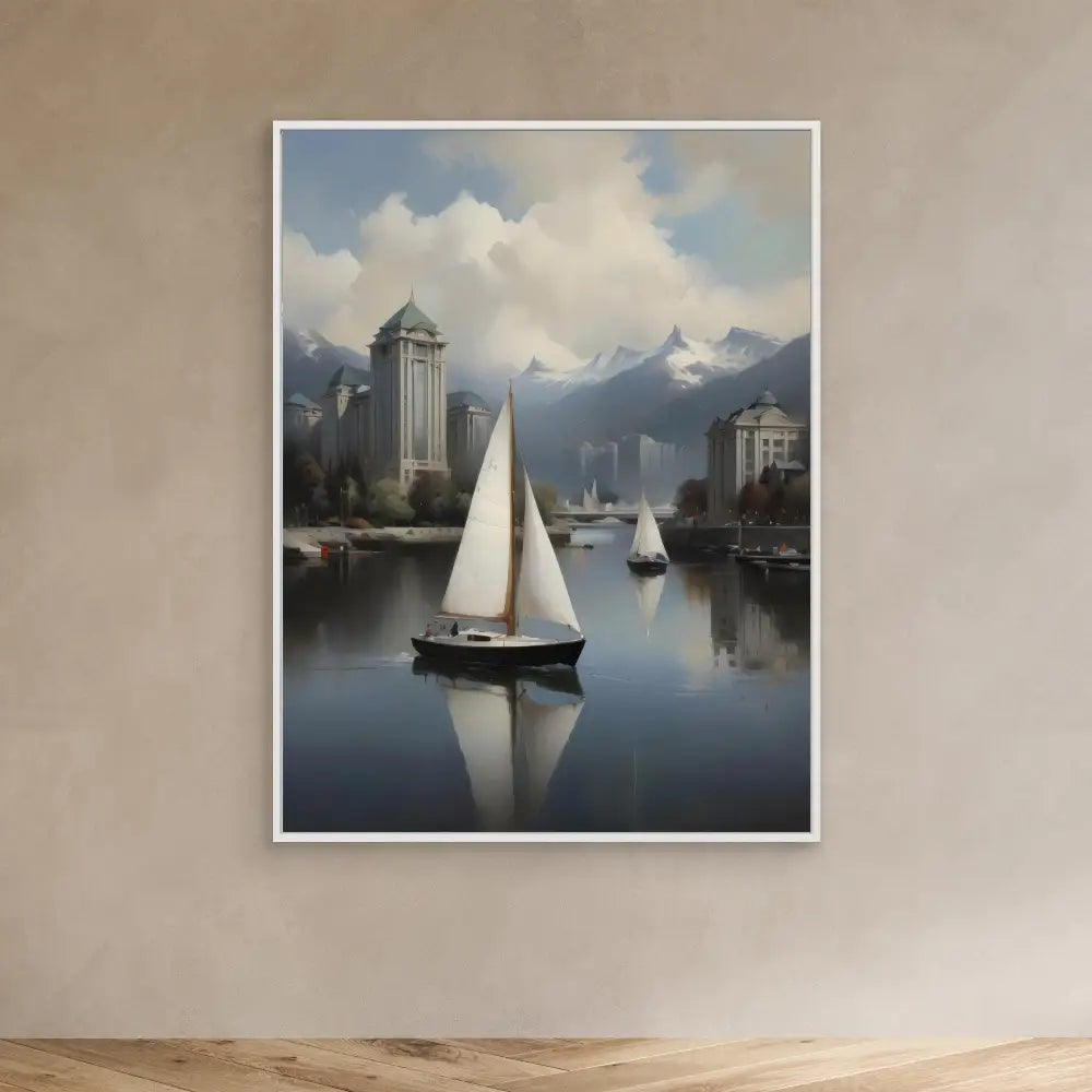 White sailboat gliding across calm waters.