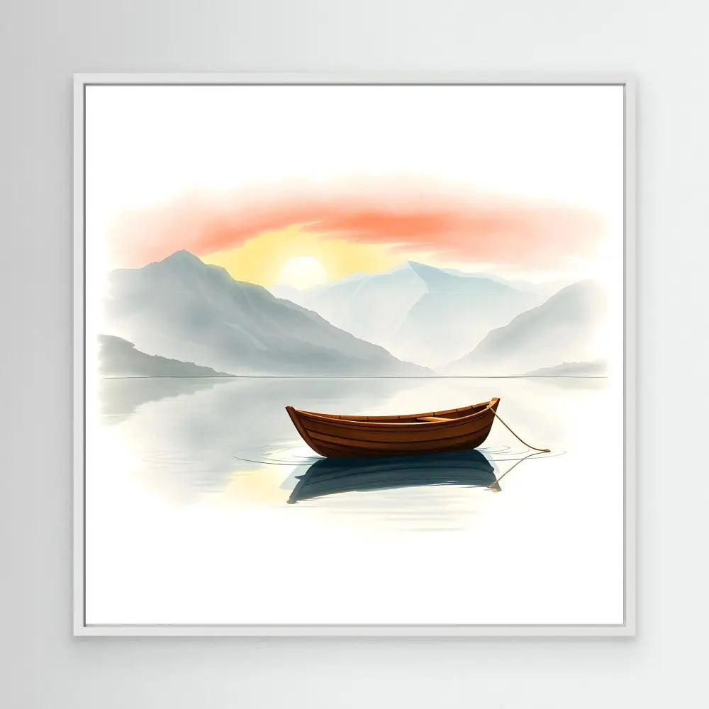 A wooden boat floats on calm water.