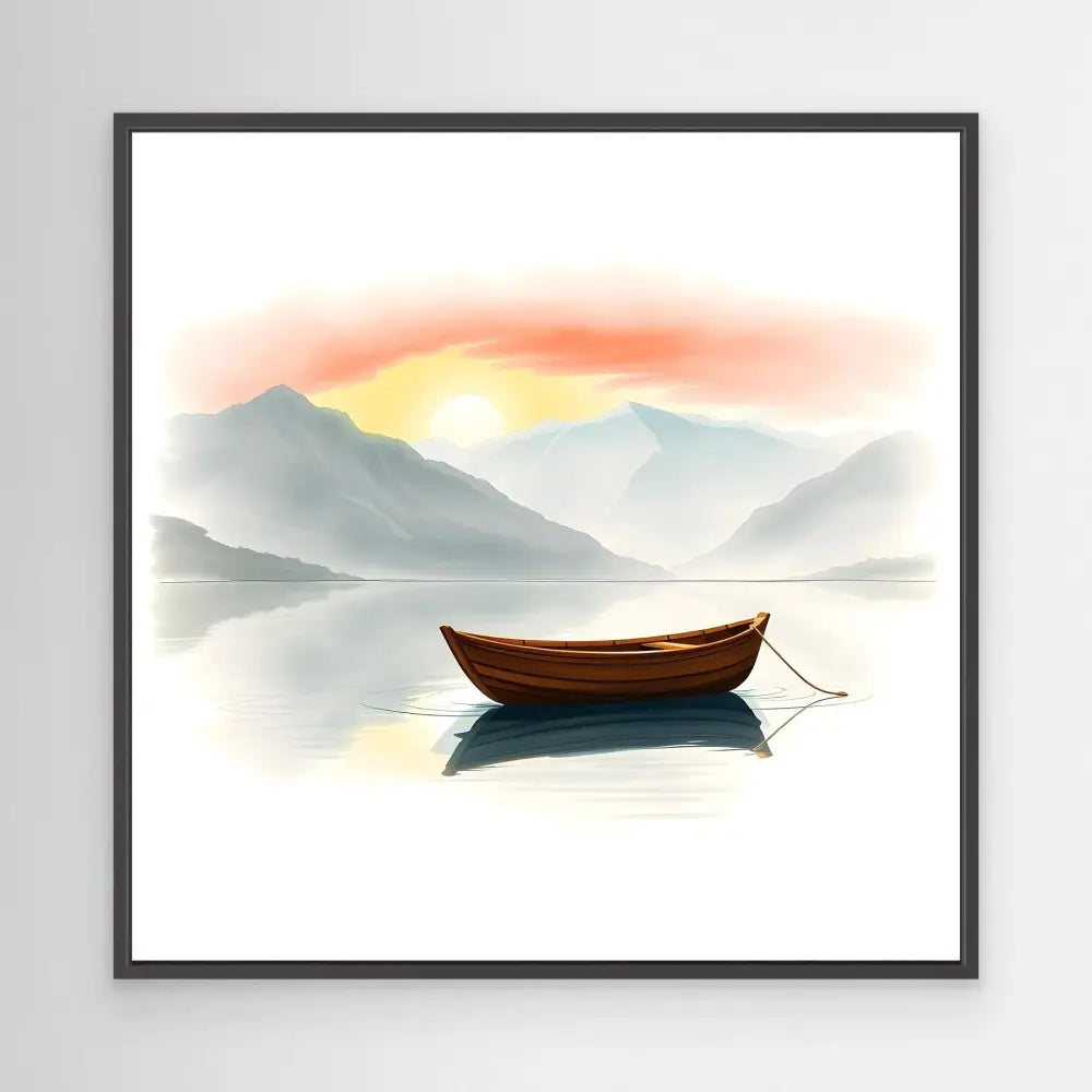 A wooden boat floats on still water.