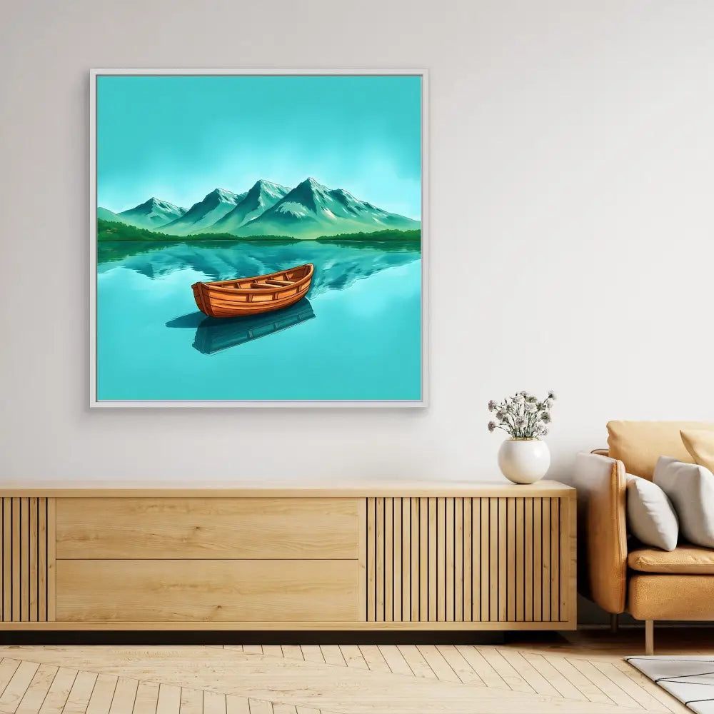 A wooden boat floating on turquoise water.